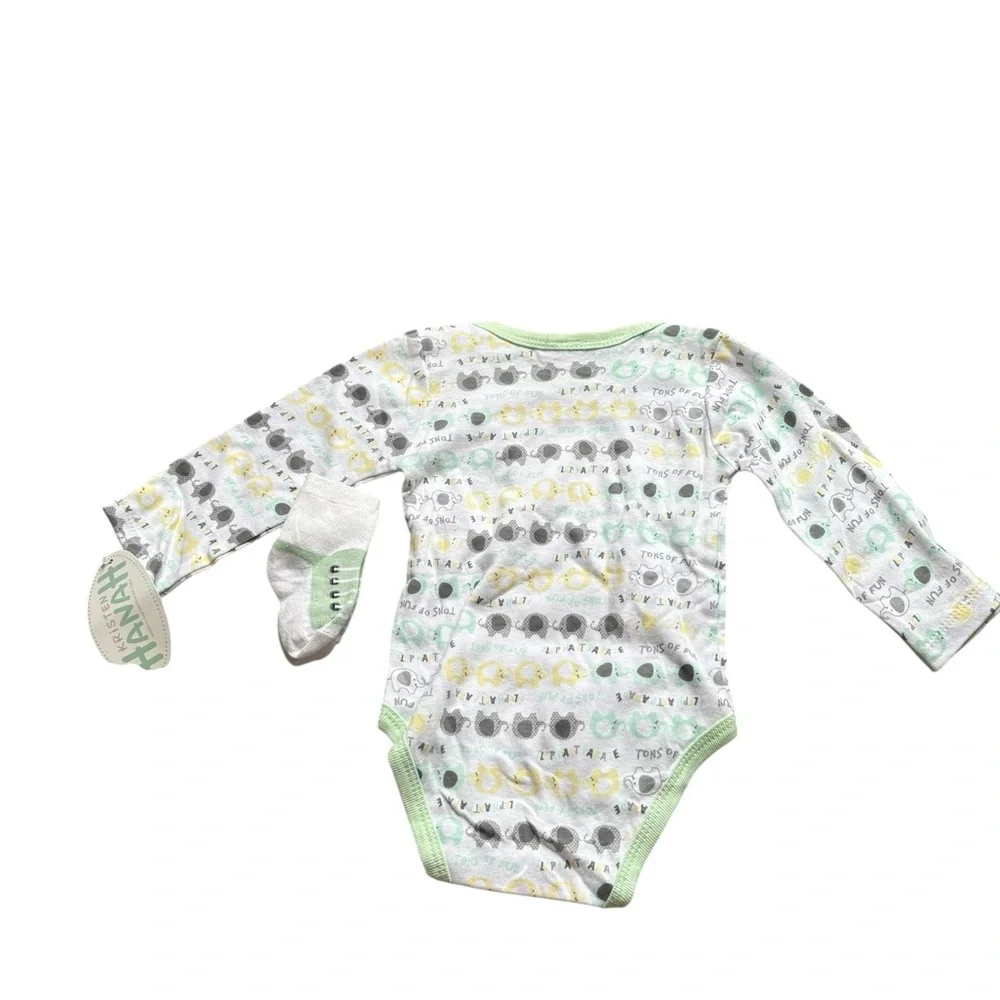 Kristen‎ Hanah 6-9 Month 3-Piece Baby Elephants Unisex NWT Bodysuit Pants Socks
